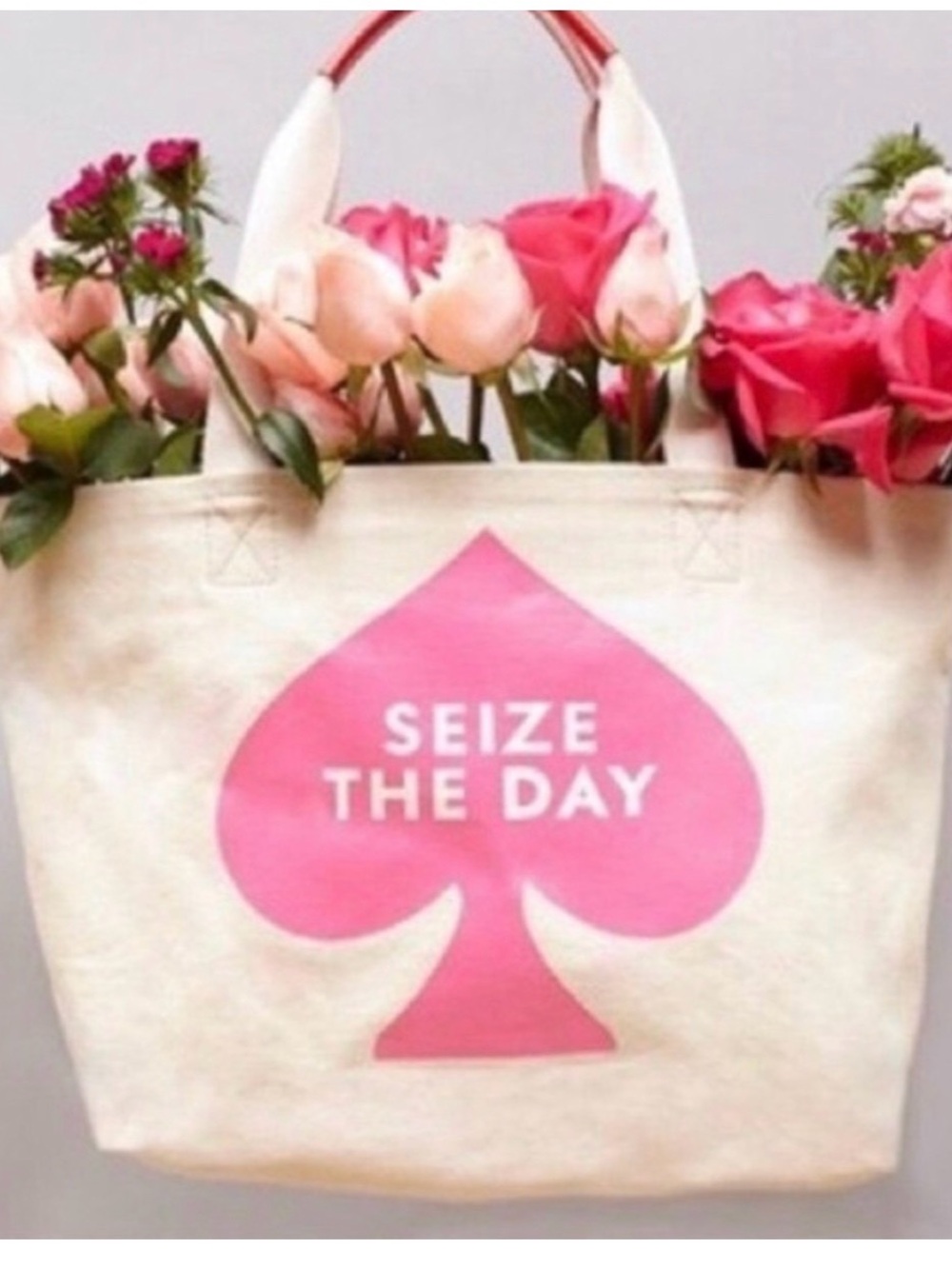 kate spade White Canvas Tote with Pink Spade Graphic - Women